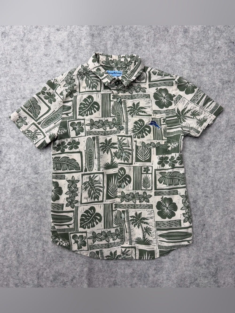 Tommy Bahama Boys Hawaiian Tropical Hibiscus Palm Button Up Short Sleeve Size 6